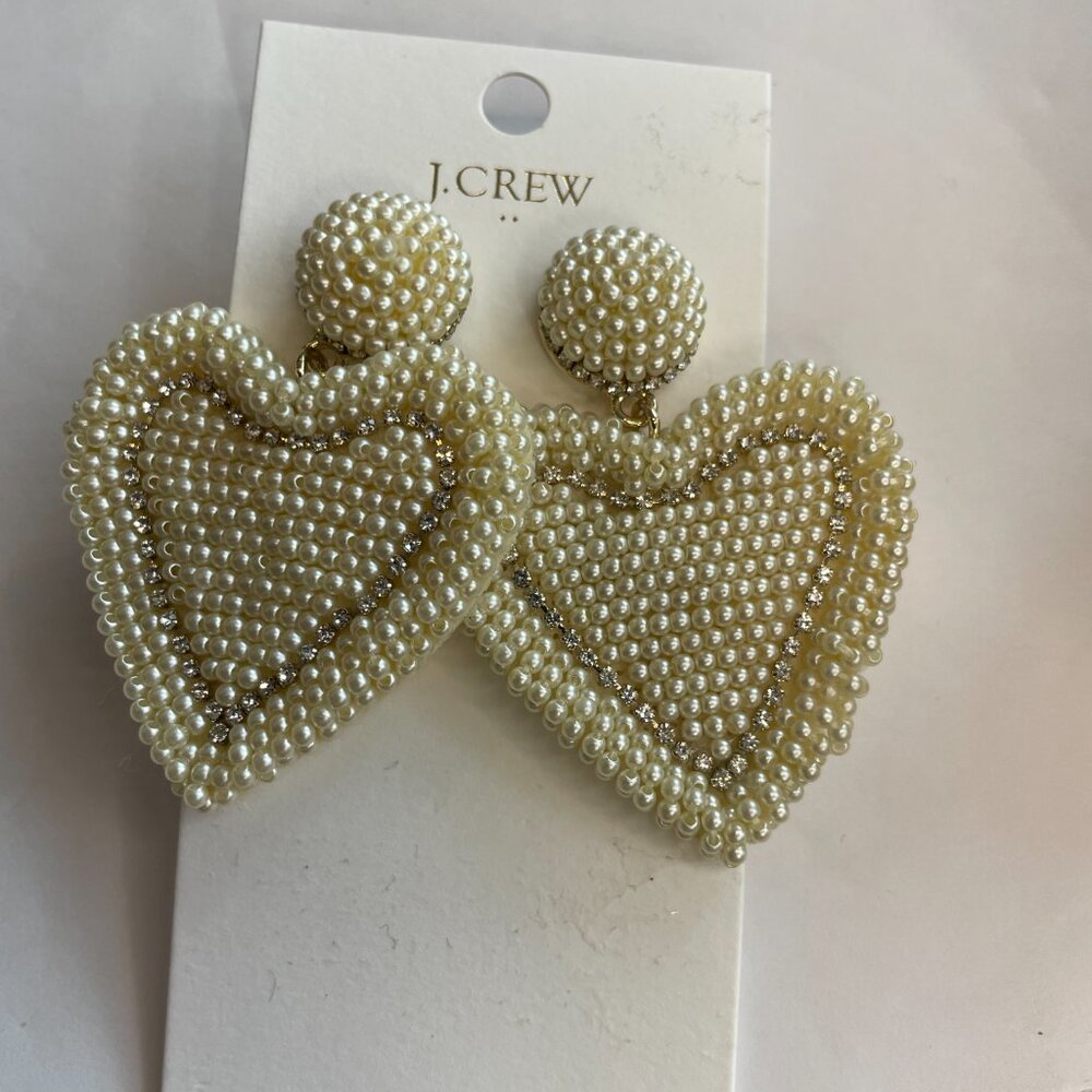 J.Crew Beaded Heart Danglel  Earrings NWT